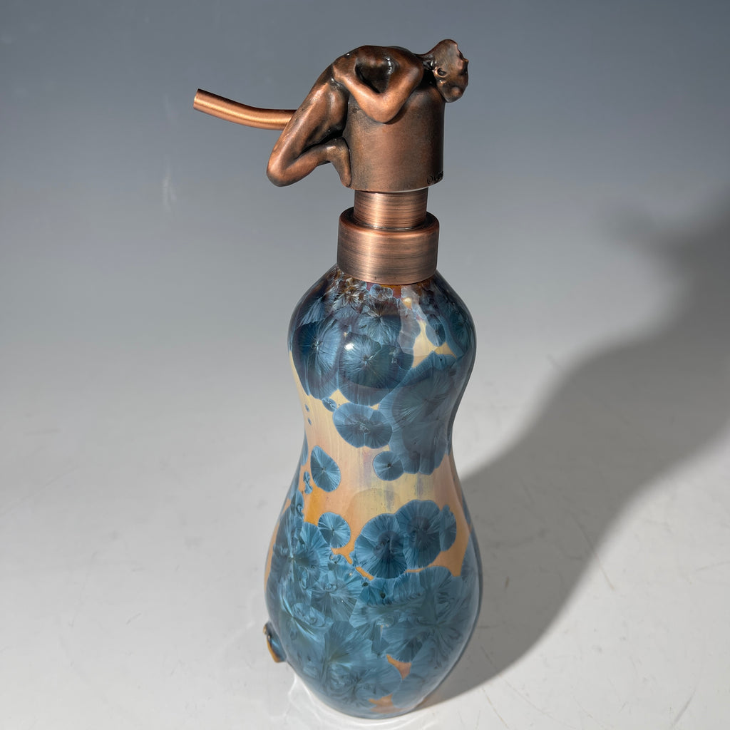 happy man soap pump amber teal crystalline glaze