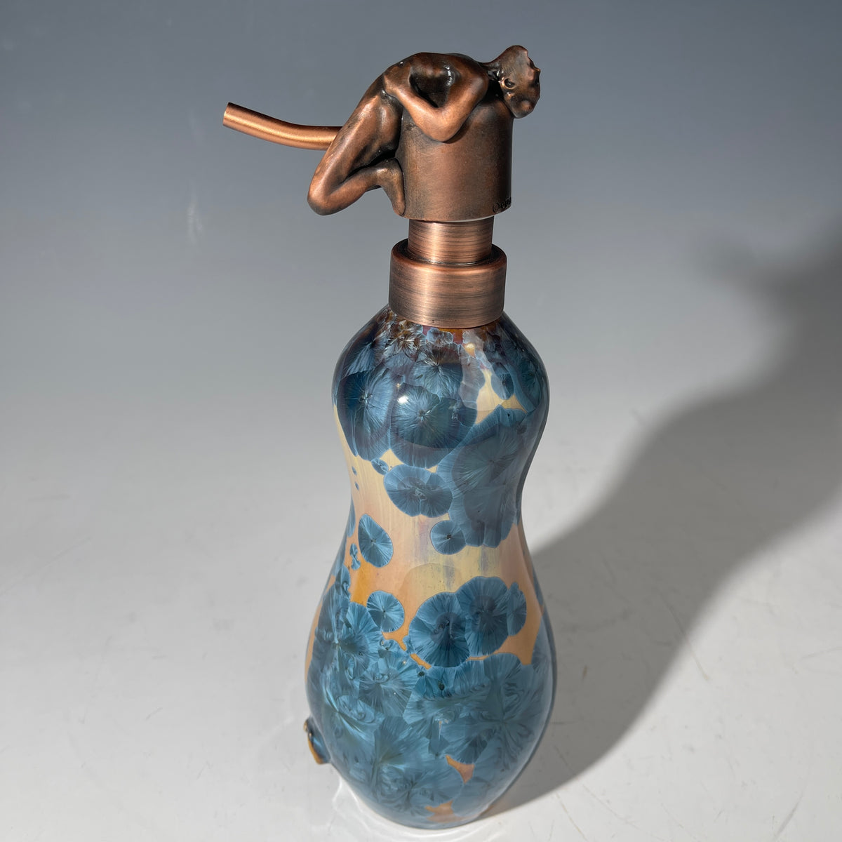 happy man soap pump amber teal crystalline glaze