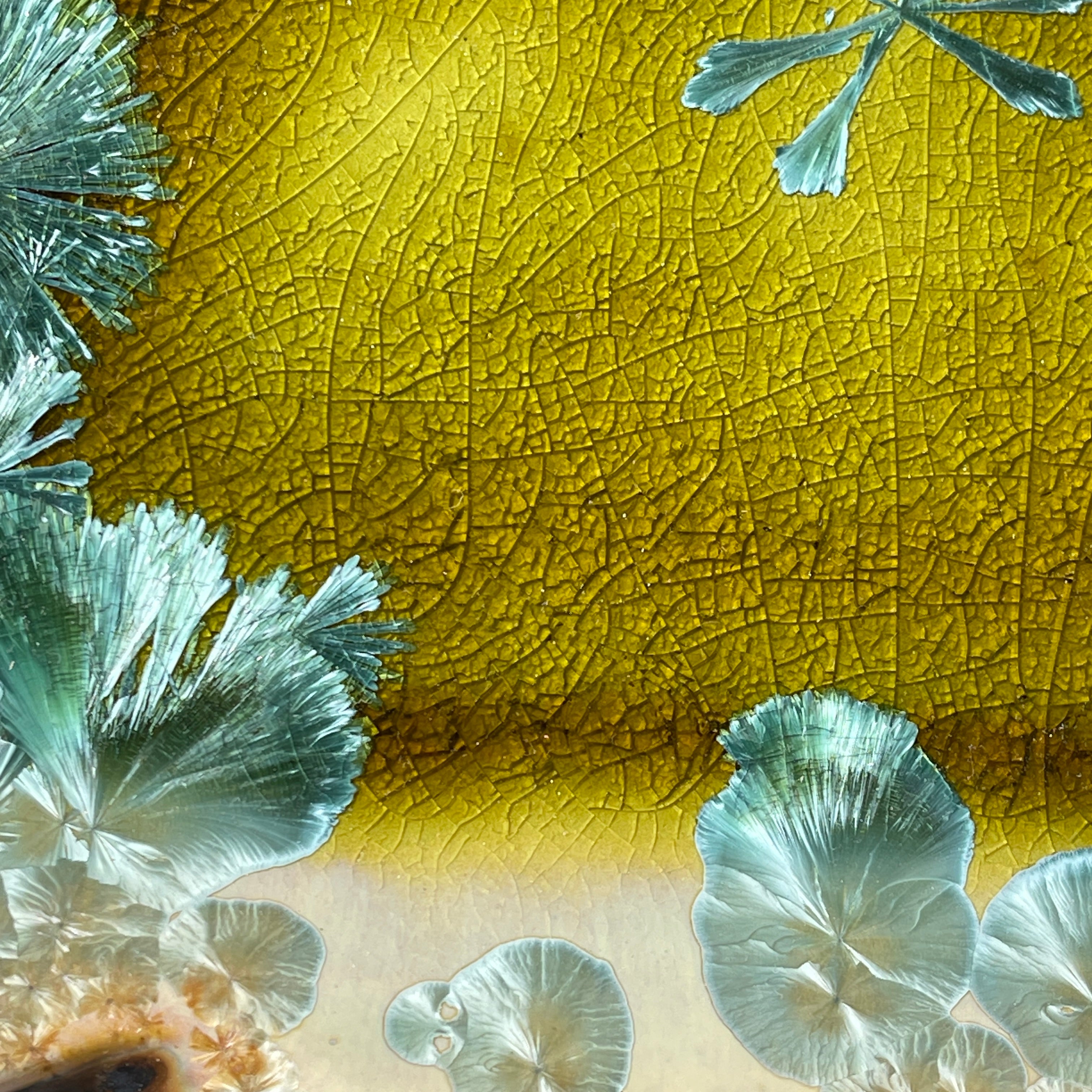 spring green  macro crystalline glazed tray by Hong Rubinstein