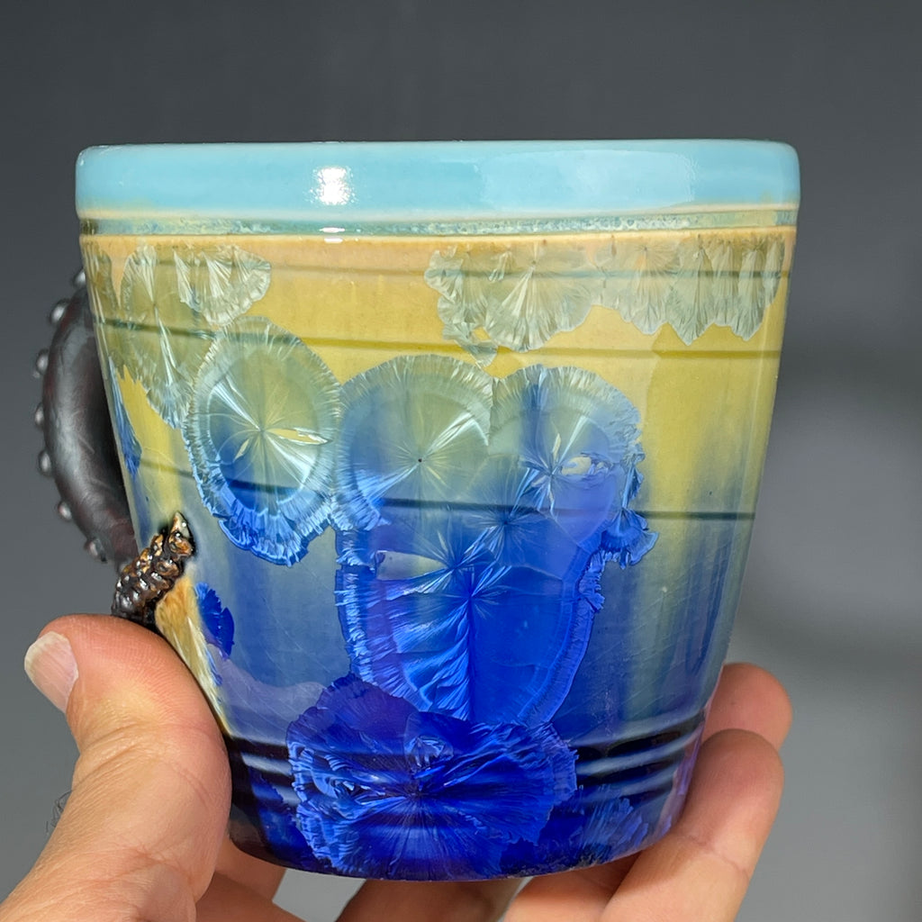 Octo-cup octopus tentacled cup with green blue sparking crystalline glaze by Adam & Hong Rubinstein 
