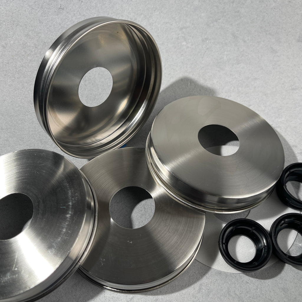 stainless lids with hole  and collars for regular mouth mason jars