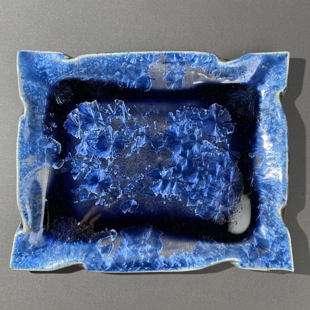 Blue purple macro crystalline glazed tray by Hong Rubinstein