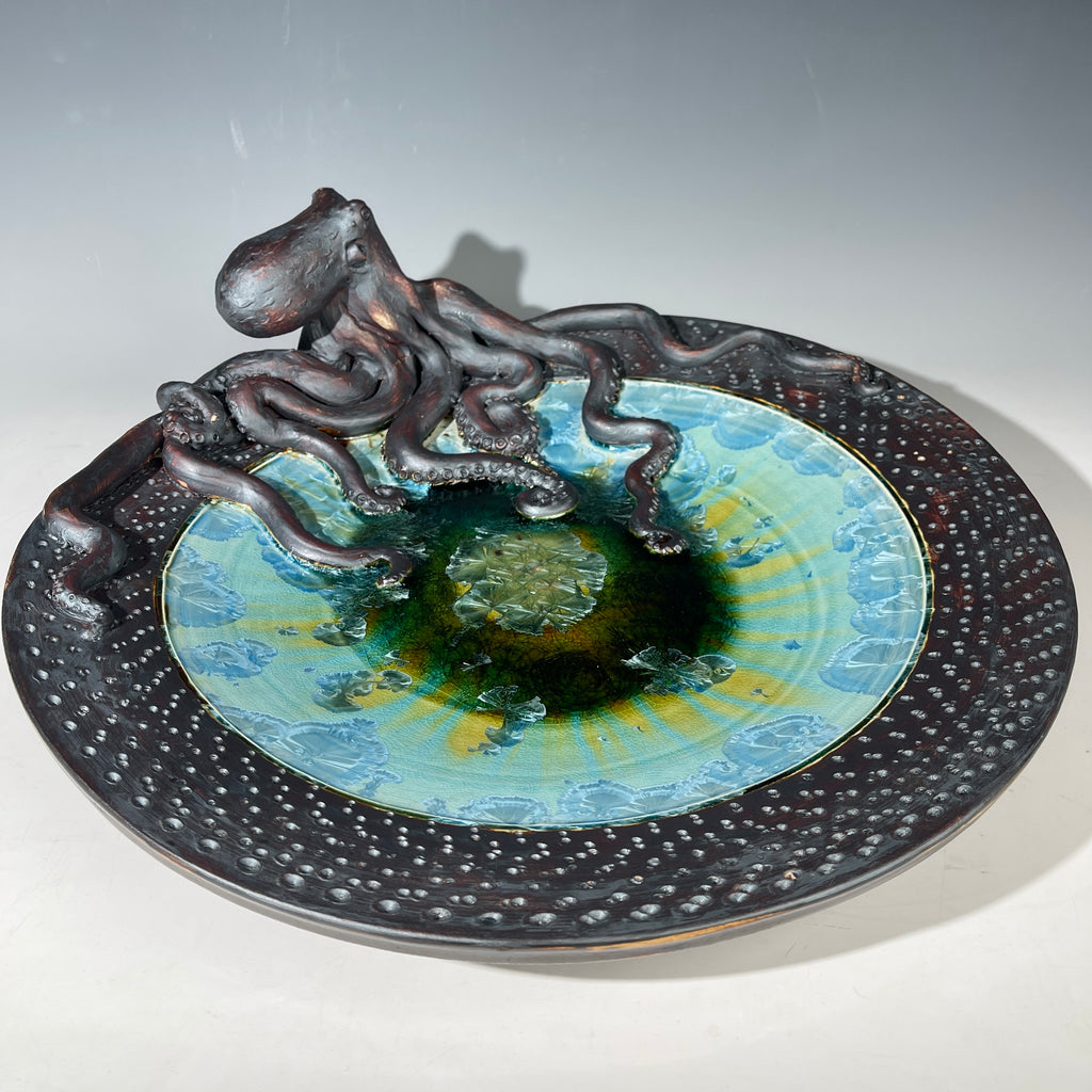 octopus platter with a macro crystalline glaze