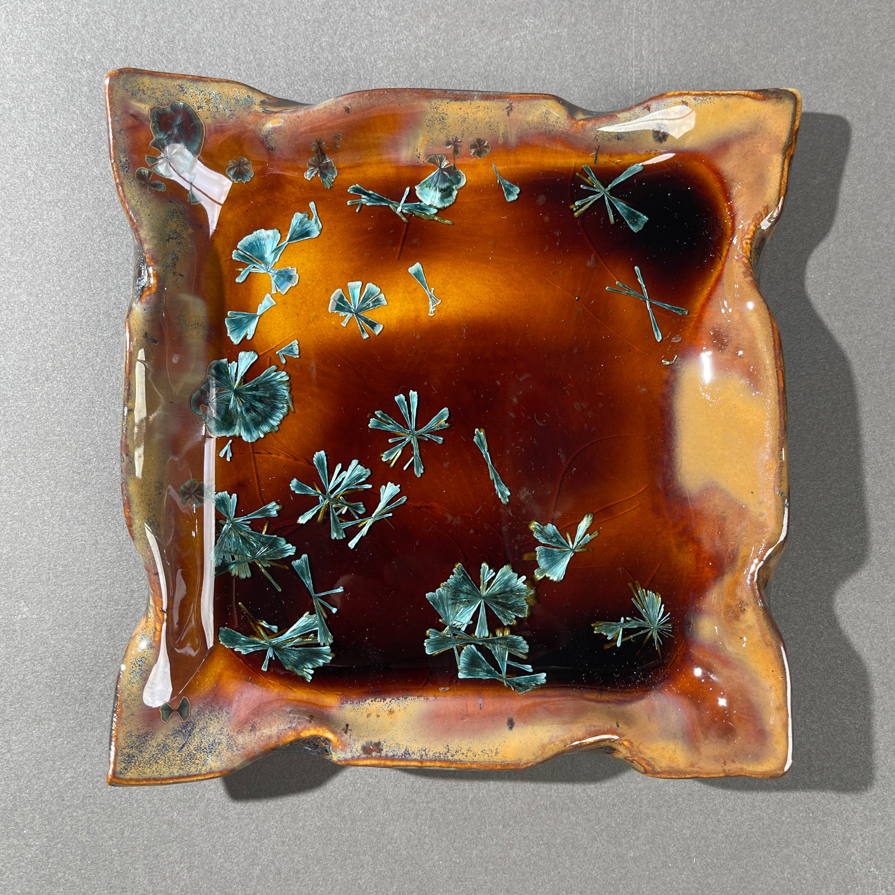 Amber Honey Teal Blue Macro crystalline tray 5.75" x 5.75"