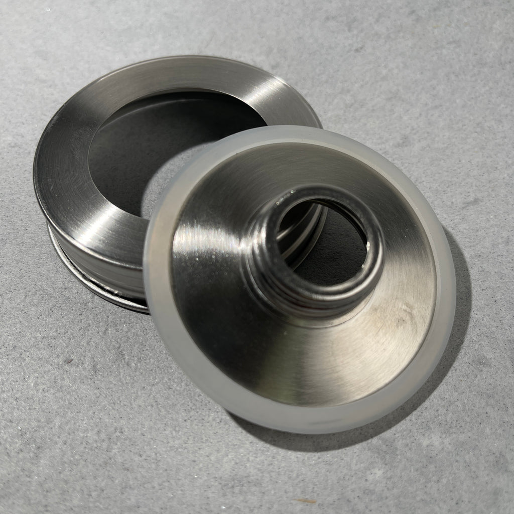 3 piece stainless and silicone adapter for attaching soap pumps to mason  jars 