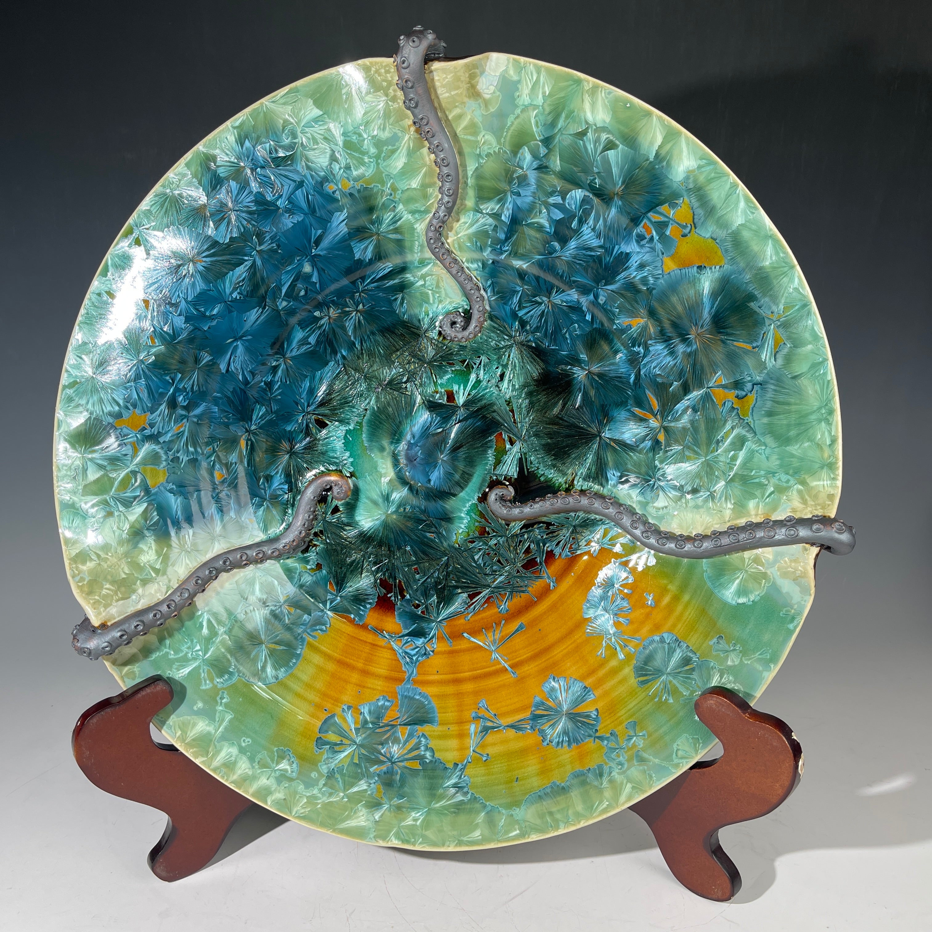macrocrystalline glazed platter with tenticles