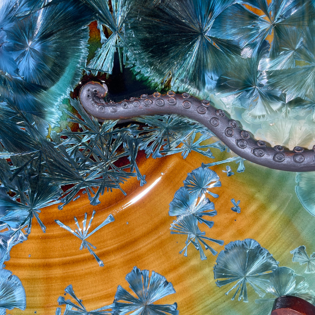 macrocrystalline glazed platter with tenticles