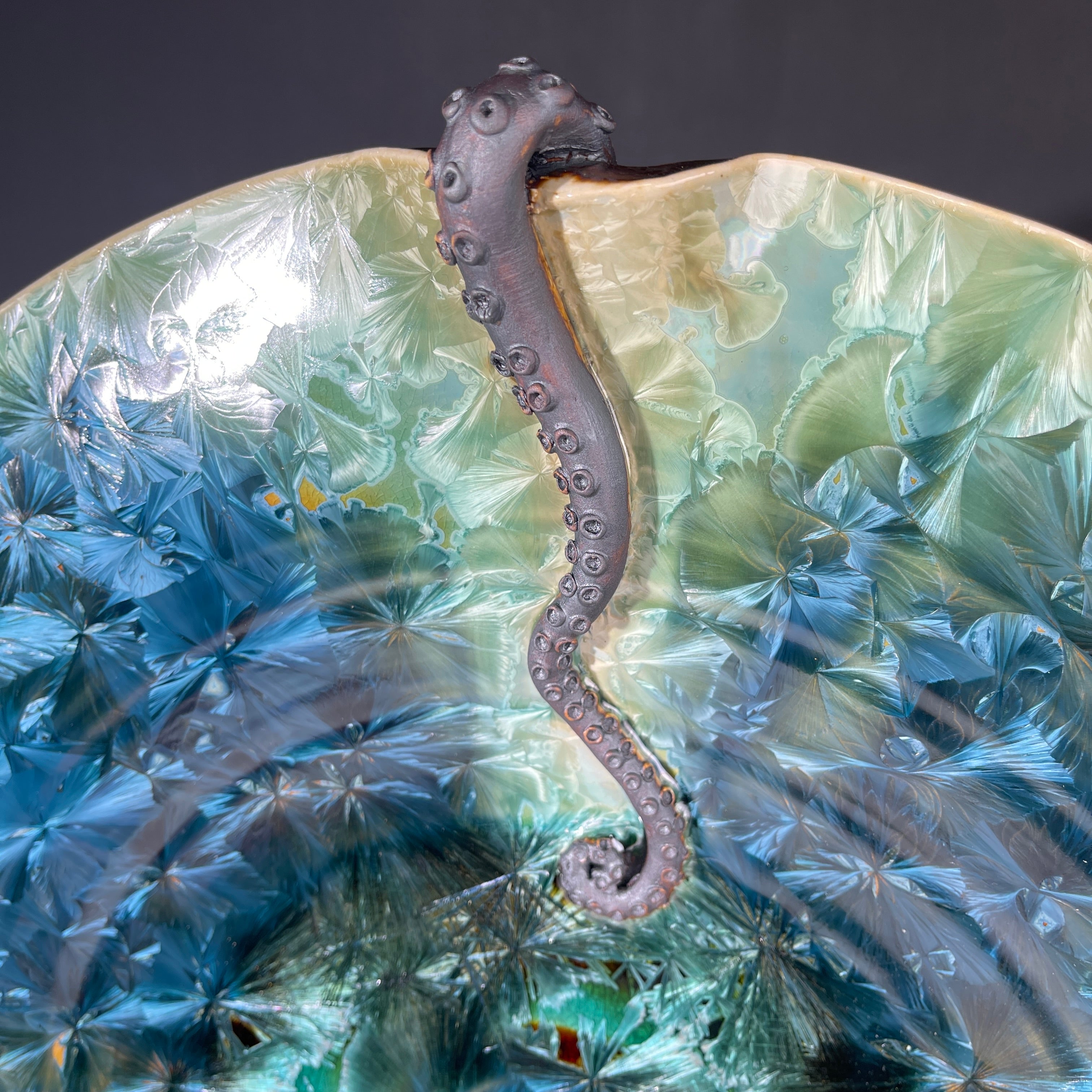 macrocrystalline glazed platter with tenticles