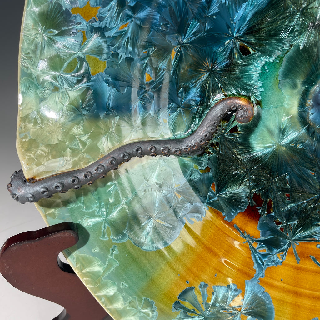 macrocrystalline glazed platter with tenticles