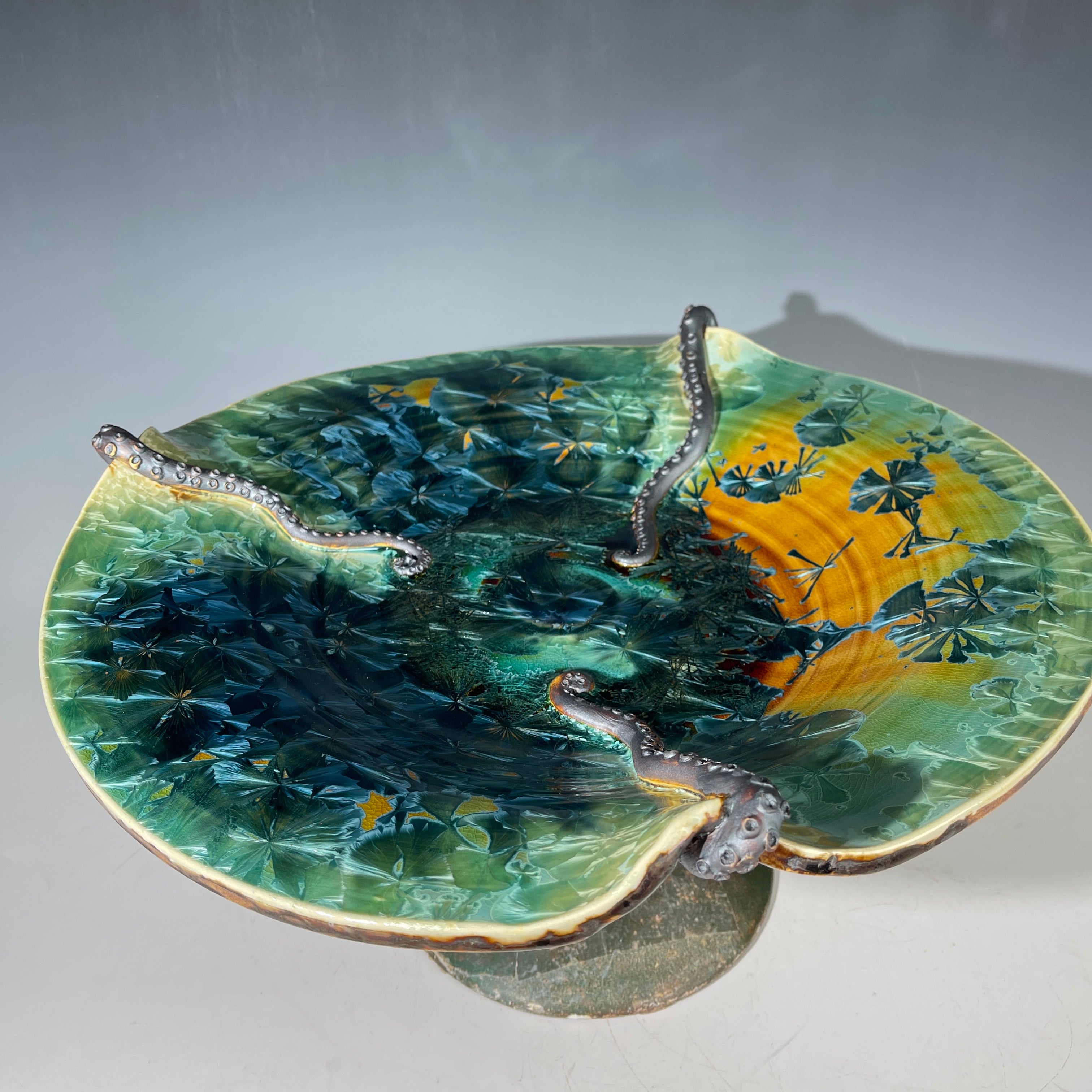 macrocrystalline glazed platter with tenticles