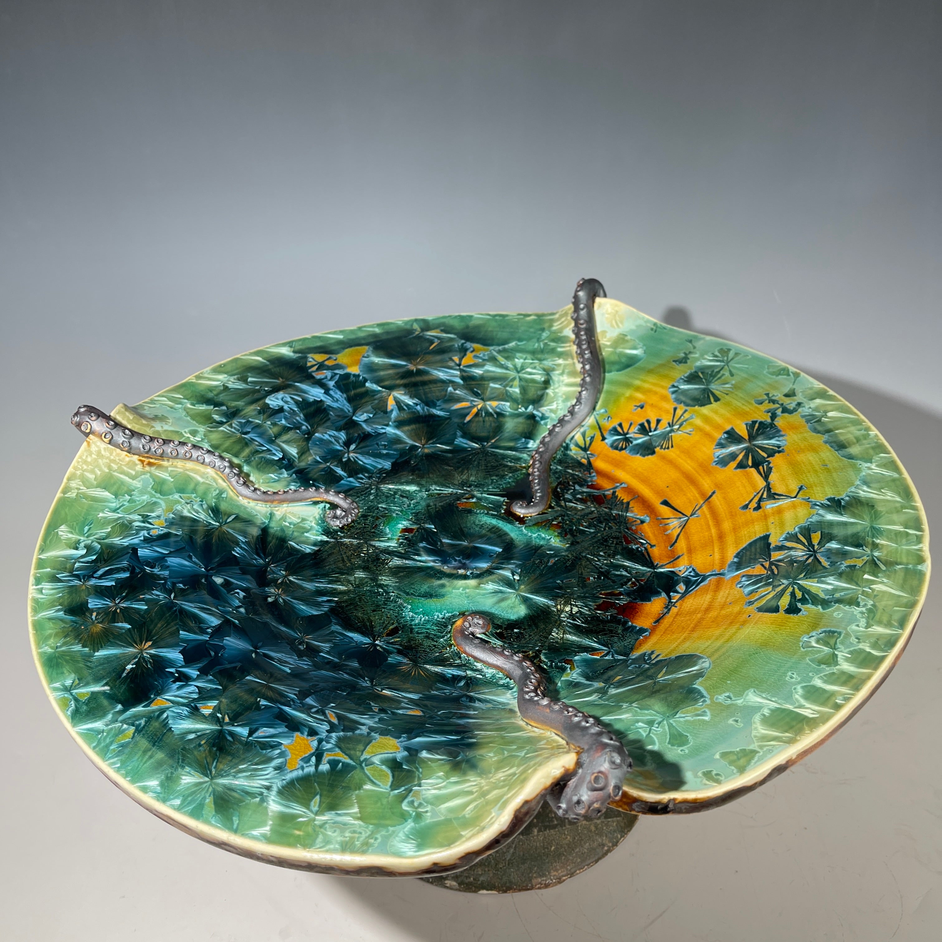 macrocrystalline glazed platter with tenticles