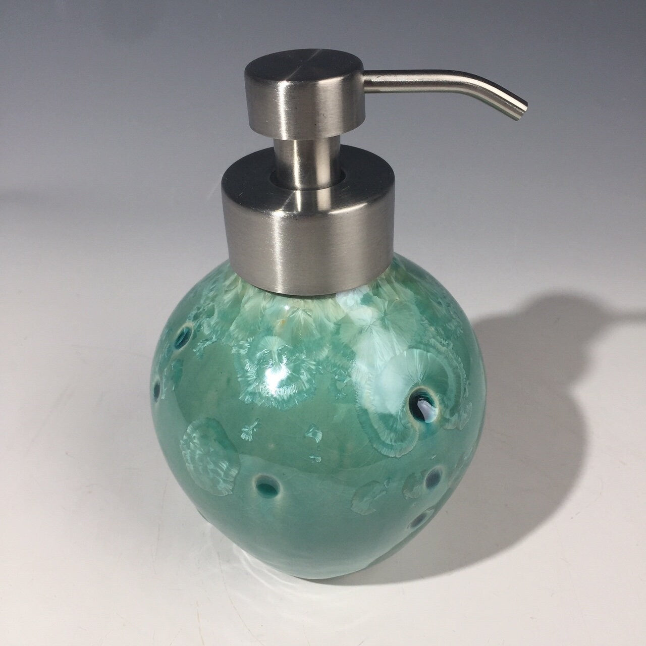 Foaming soap pump caribbean blue green,  with stainless foam soap top