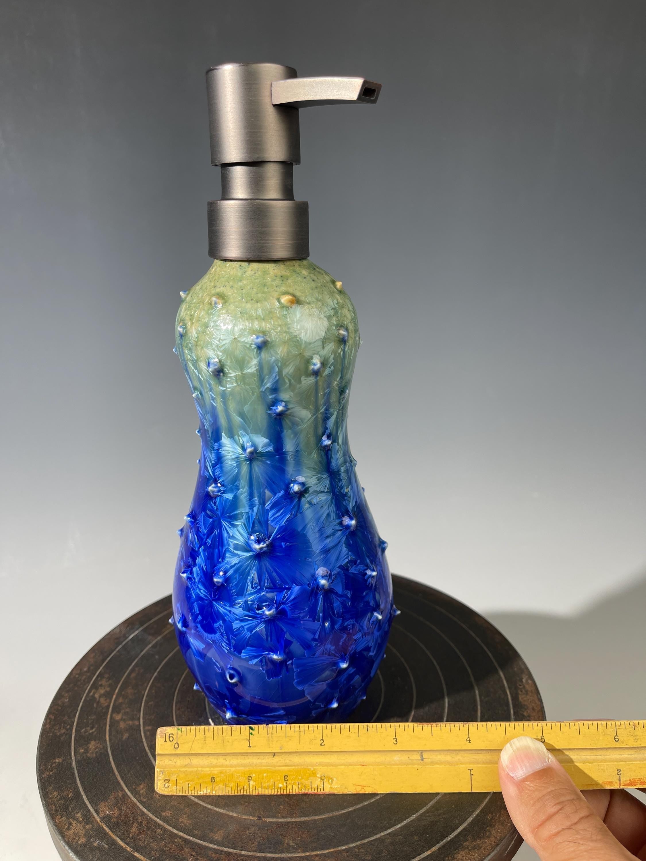 Soap Pump, Tall Lotion Dispenser Pump chartreuse green cobalt blue  studded Sparkle Crystalline Glaze