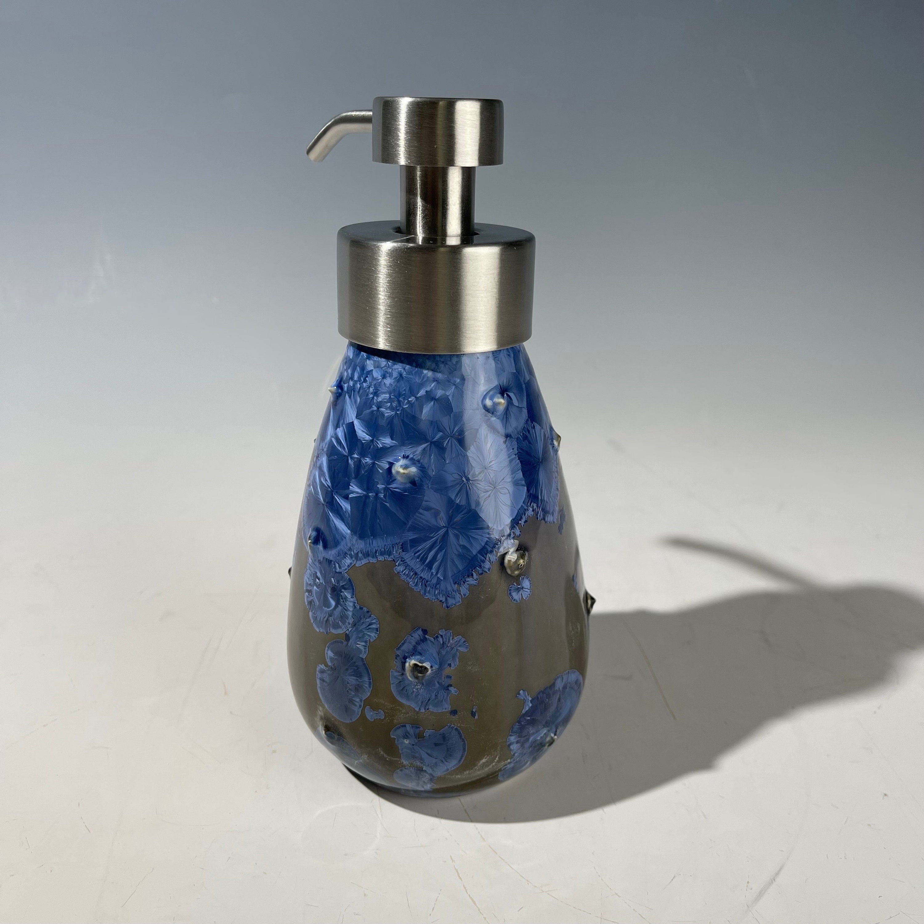 Foam Soap Pump, big purple blue paradise crystal glaze with stainless foamer top