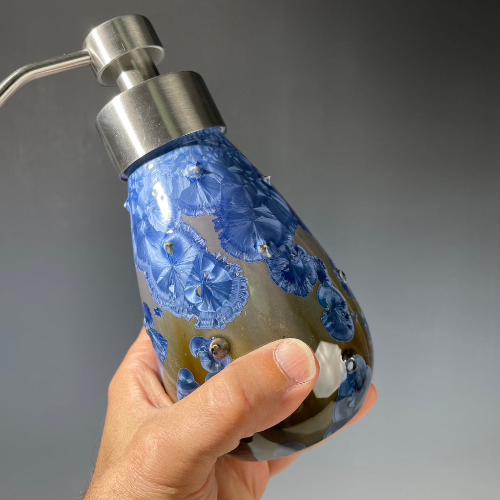 Foam Soap Pump, big purple blue paradise crystal glaze with stainless foamer top