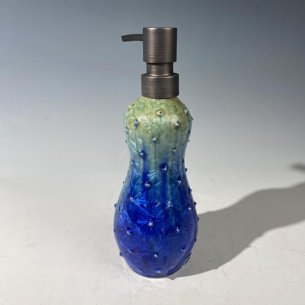 Soap Pump, Tall Lotion Dispenser Pump chartreuse green cobalt blue  studded Sparkle Crystalline Glaze