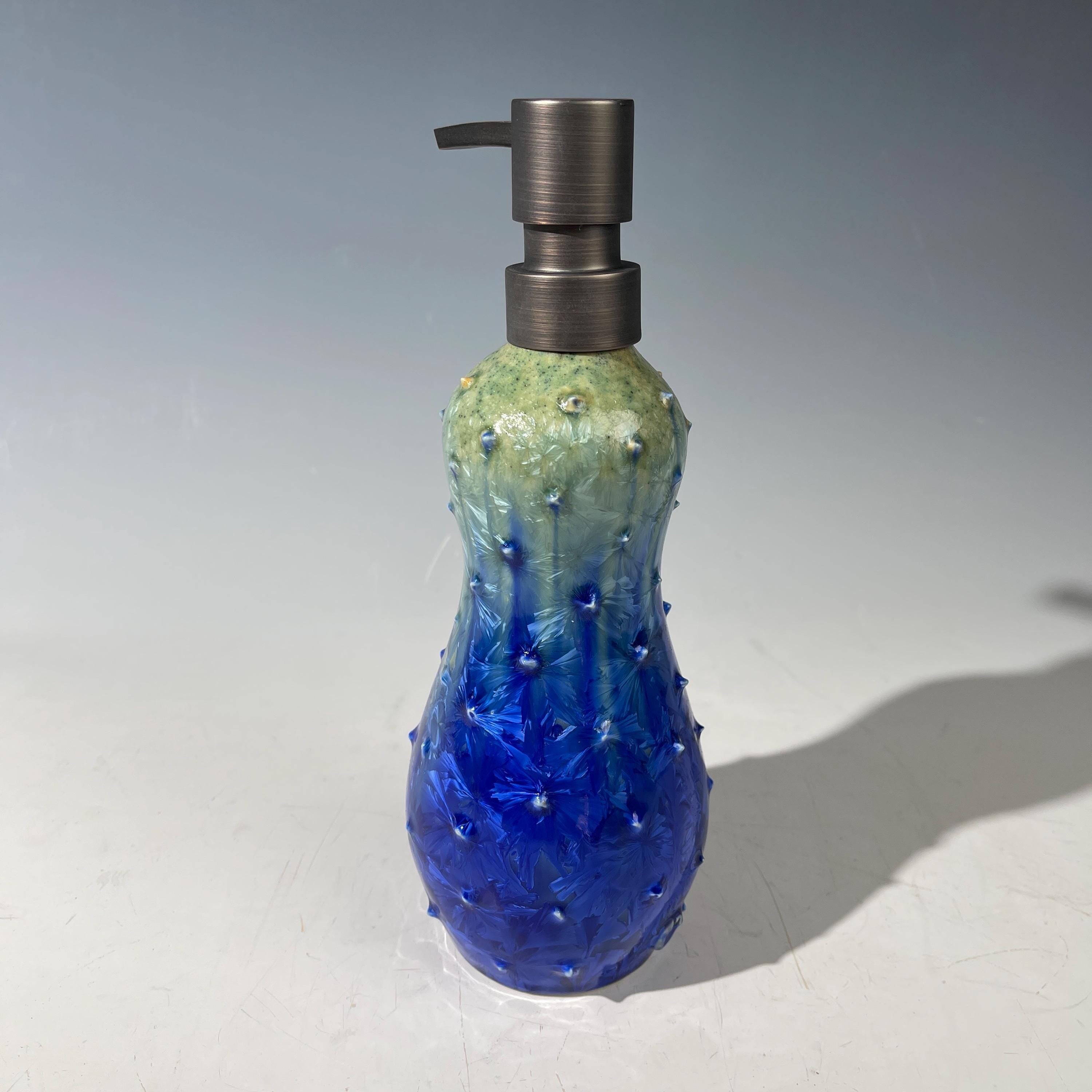 Soap Pump, Tall Lotion Dispenser Pump chartreuse green cobalt blue  studded Sparkle Crystalline Glaze