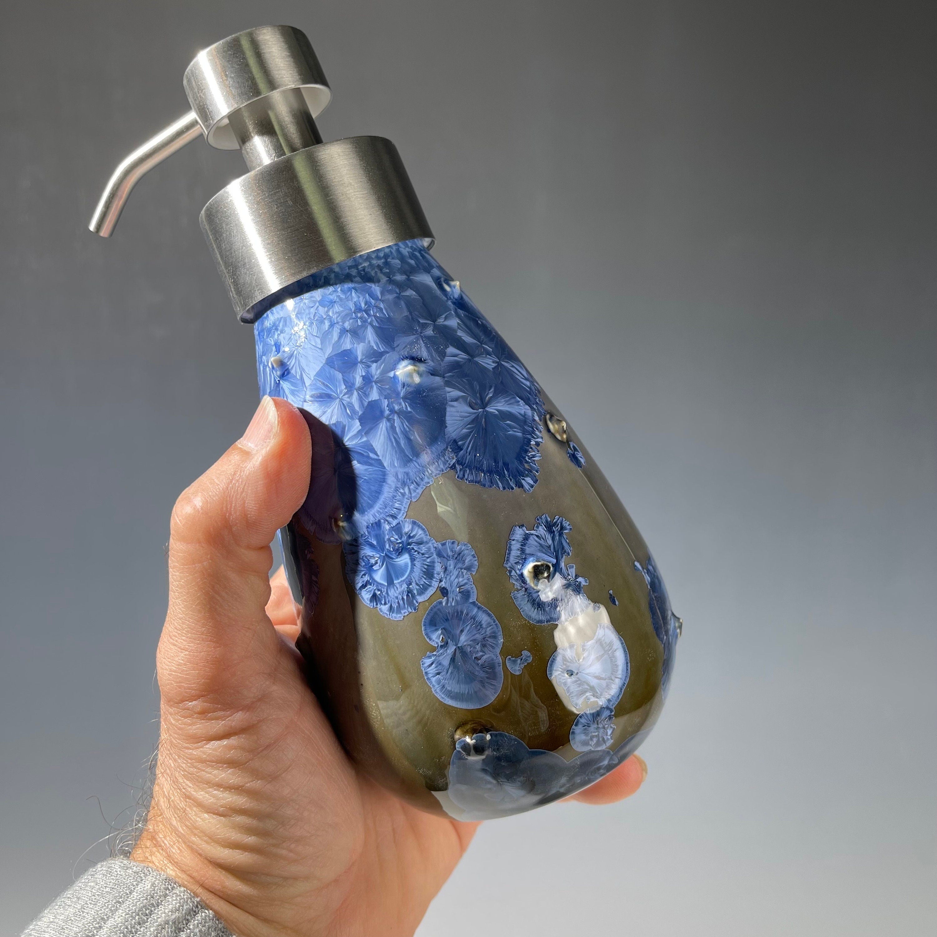 Foam Soap Pump, big purple blue paradise crystal glaze with stainless foamer top