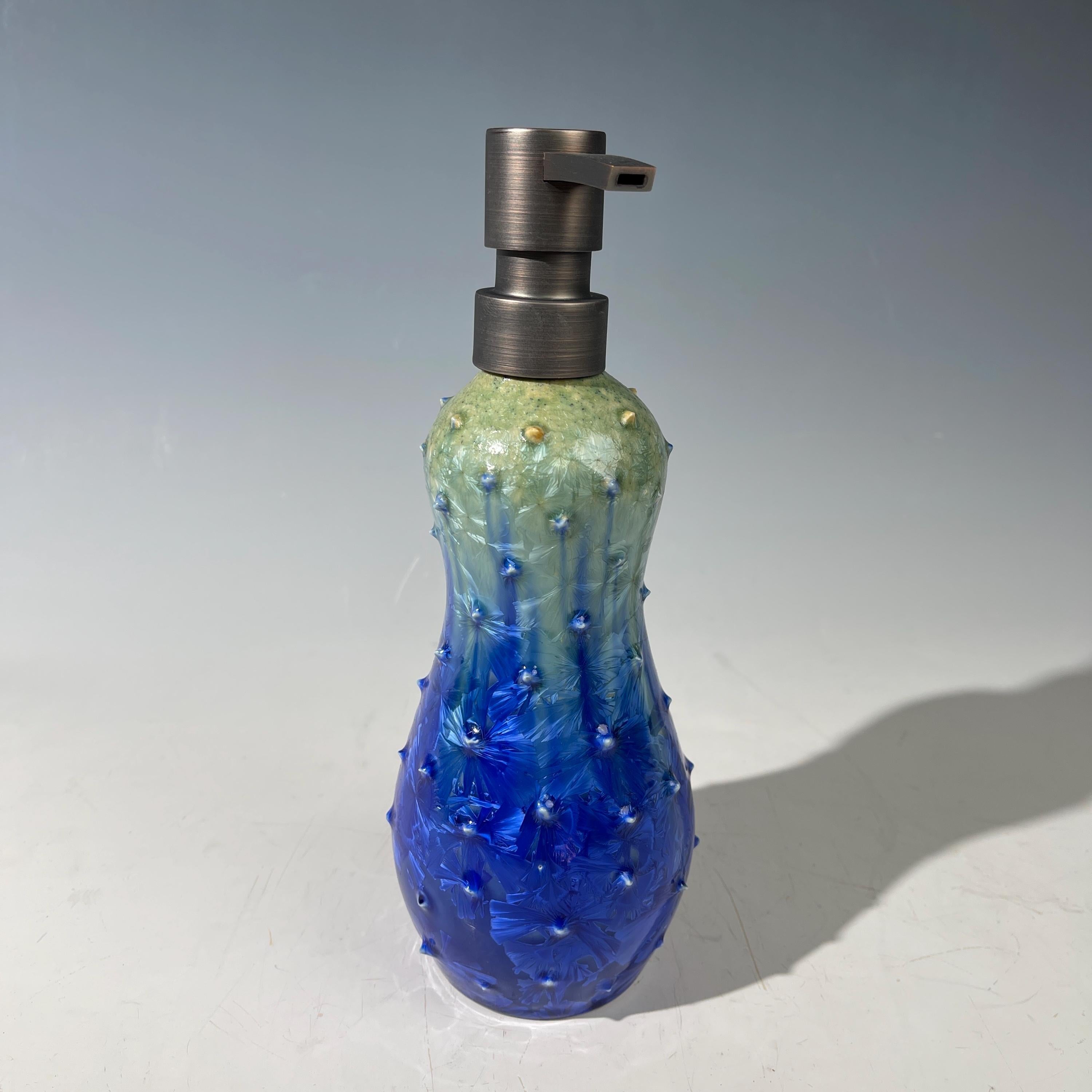 Soap Pump, Tall Lotion Dispenser Pump chartreuse green cobalt blue  studded Sparkle Crystalline Glaze