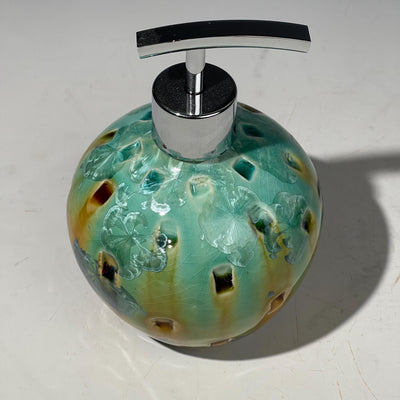 Crystalline turquoise gold jewel tone sparkle, Lotion and soap dispenser,  Hand Sanitizer Dispenser