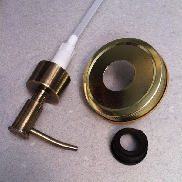 mason jjar soap pump kit  skinny brass with brass lid