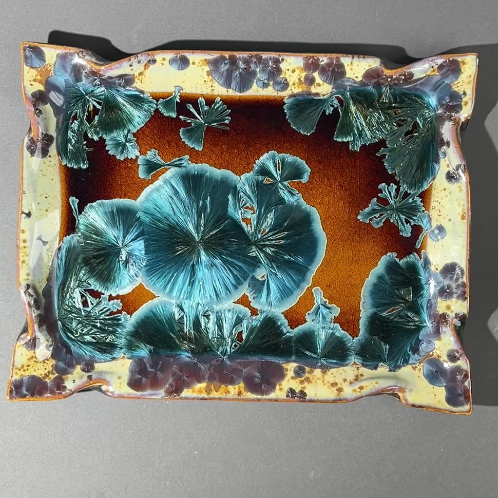 honey teal color macro crystalline glazed ceramic tray by Hong Rubinstein of One Dream DesignTM