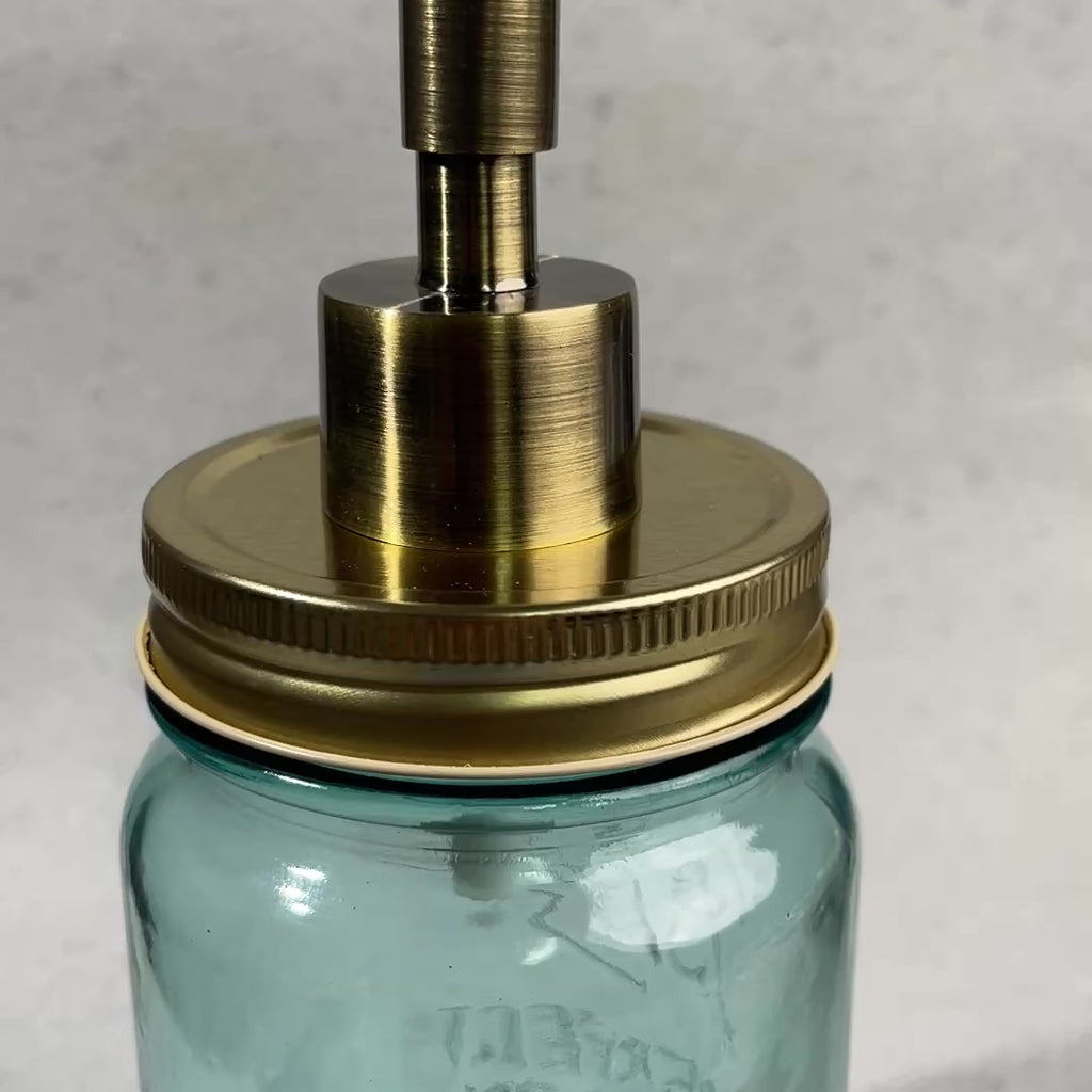 mason jjar soap pump kit  skinny brass with brass lid