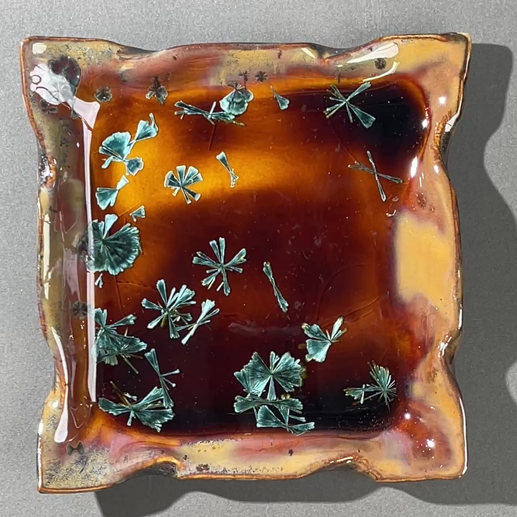 Amber Honey Teal Blue Macro crystalline tray 5.75" x 5.75"