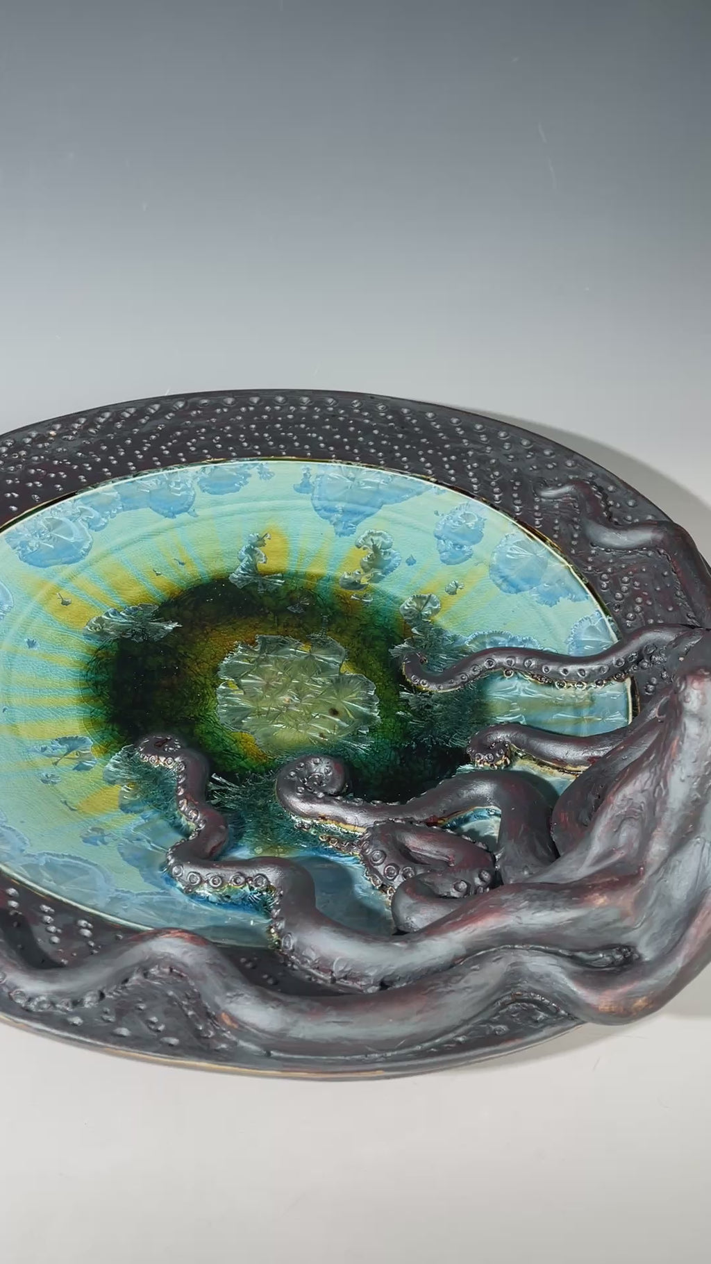 octopus platter with a macro crystalline glaze