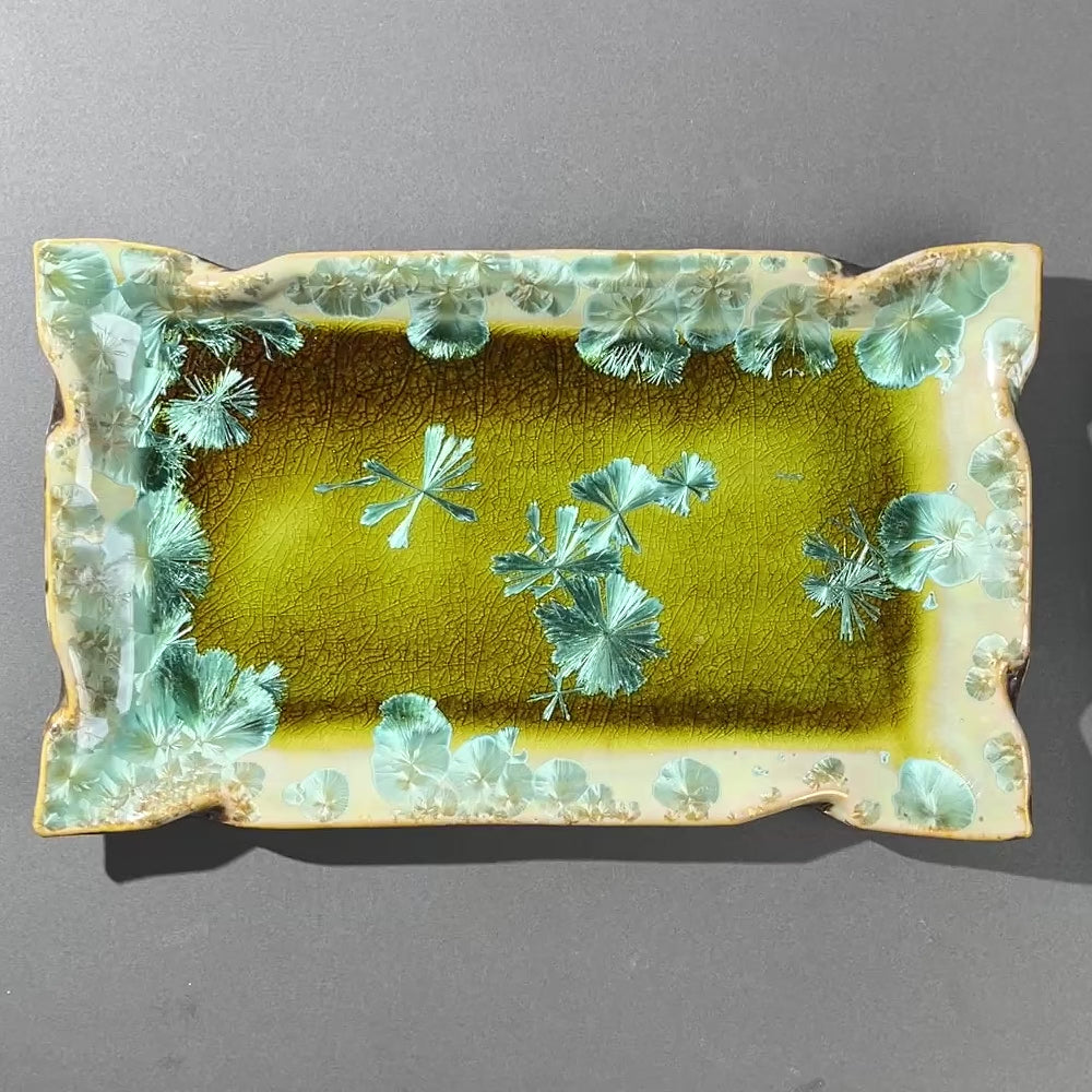 spring green  macro crystalline glazed tray by Hong Rubinstein