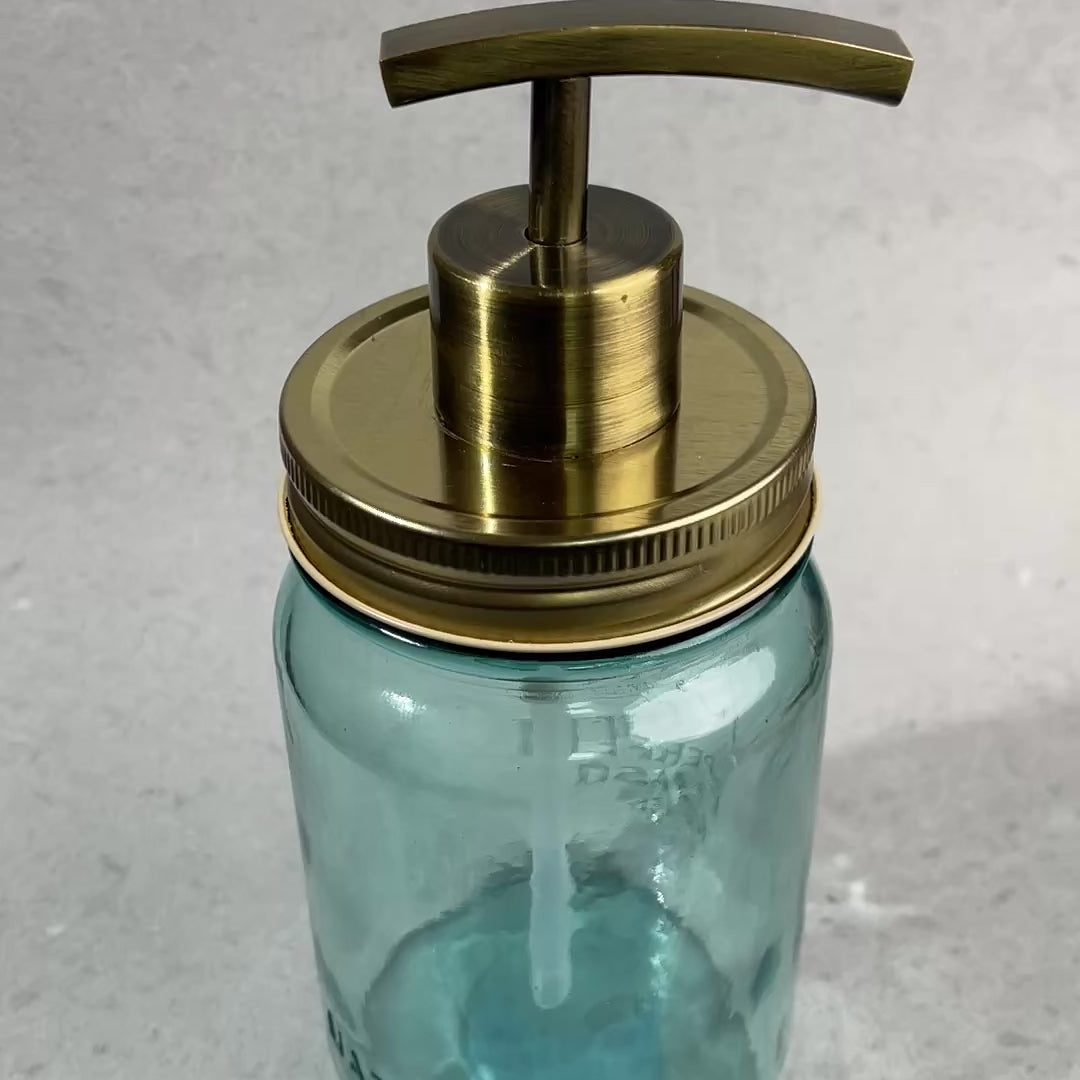 brass gold toned mason jar soap pump kit with rainbow brass finish pump