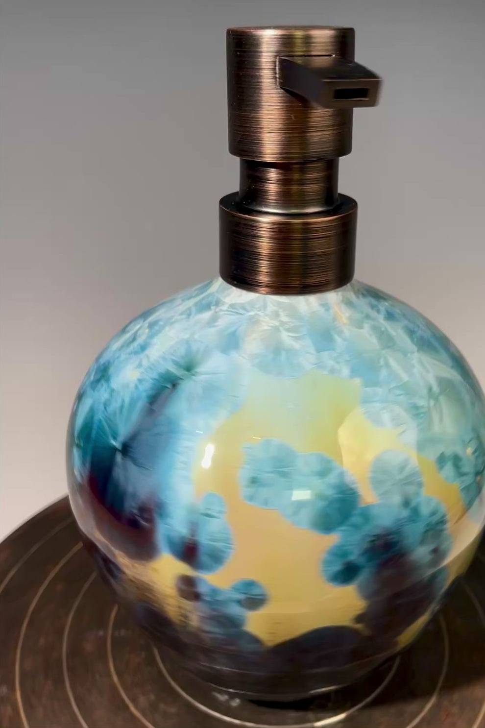 macro crystalline soap pump hand made video of refractive glaze