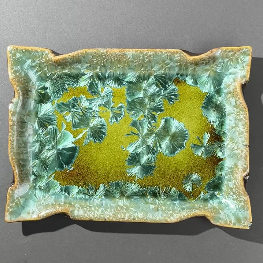 spring green  macro crystalline glazed tray by Hong Rubinstein