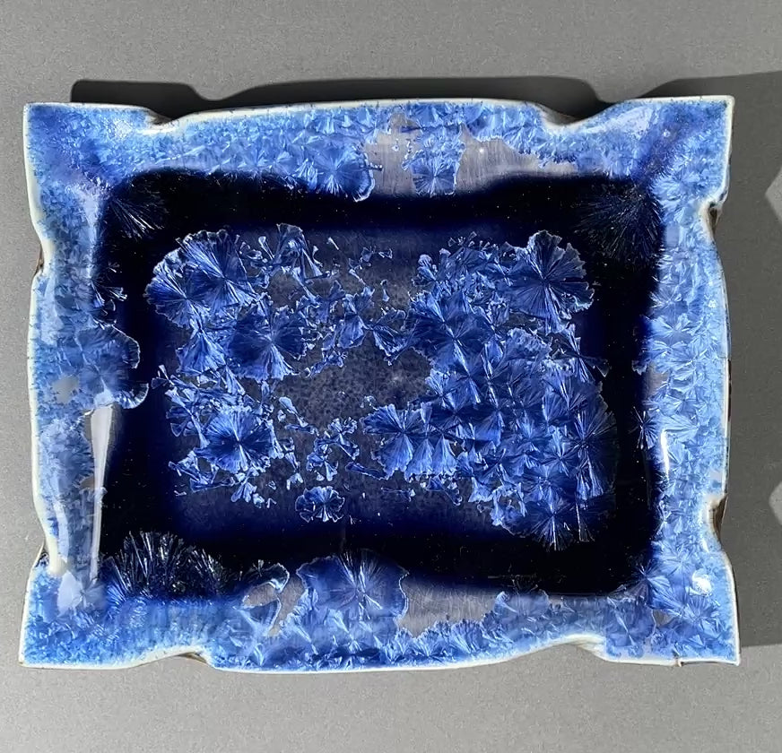 Blue purple macro crystalline glazed tray by Hong Rubinstein