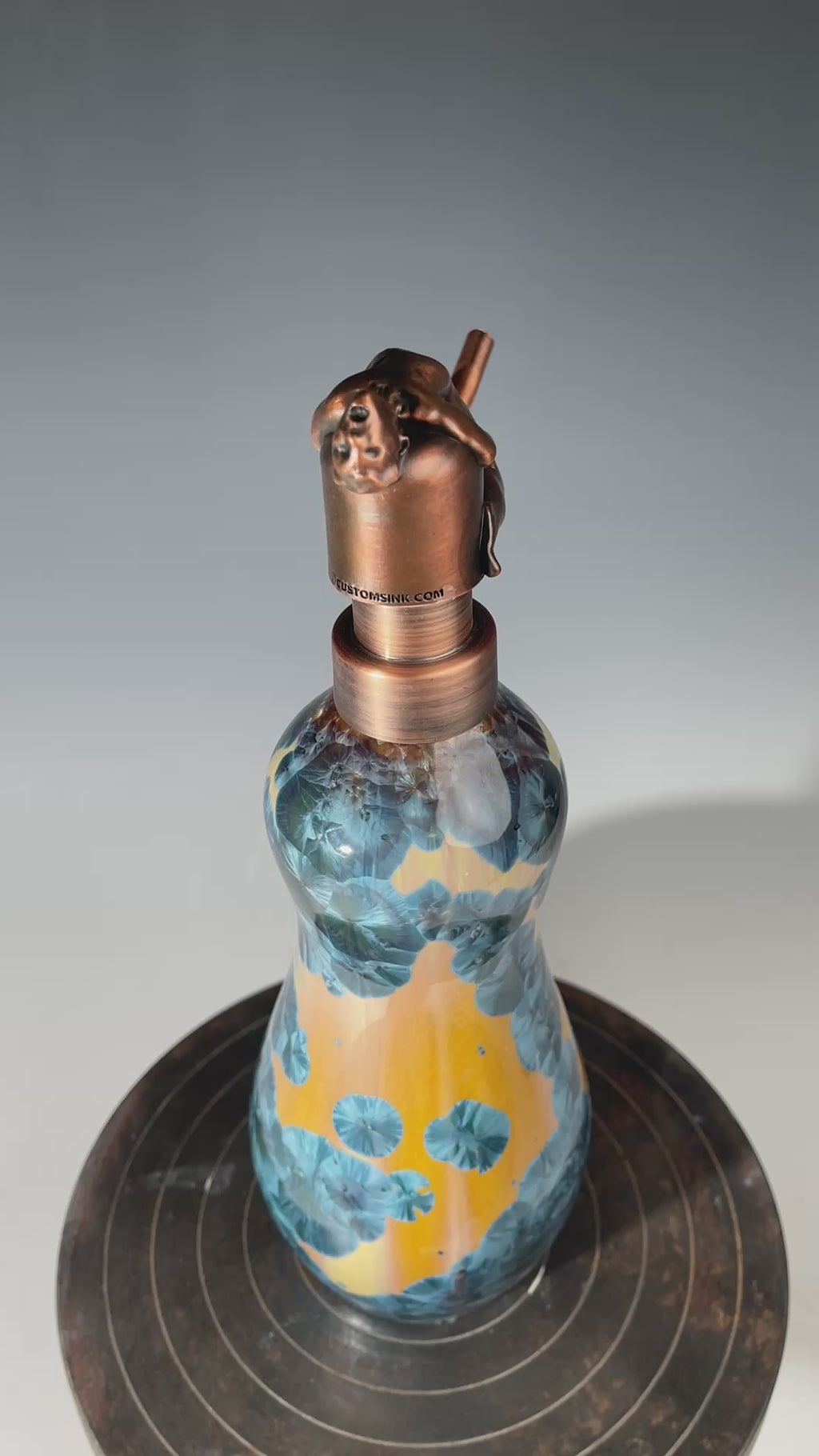 happy man soap pump amber teal crystalline glaze