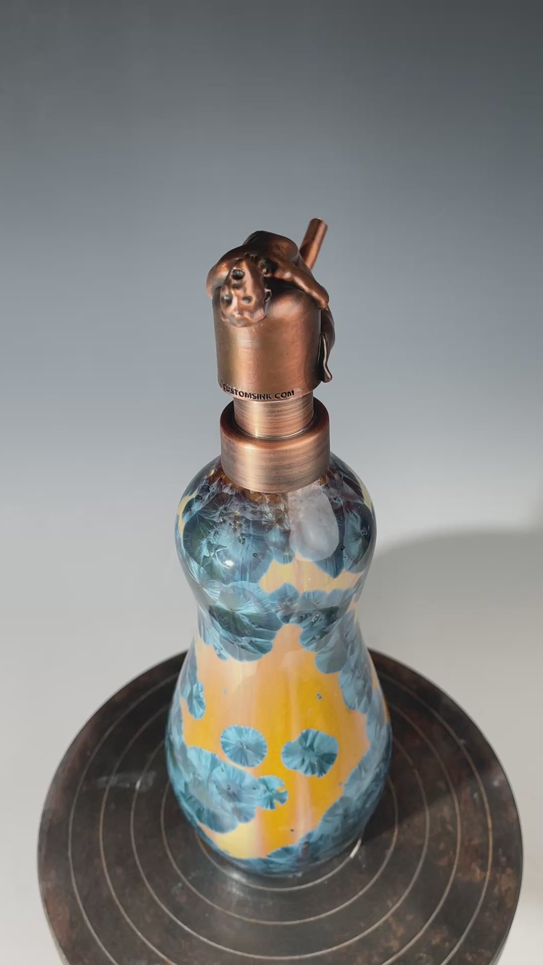 happy man soap pump amber teal crystalline glaze