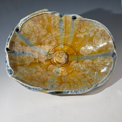 handmade crystalline glazed sink wave shaped in gold silver toned sparkling glaze