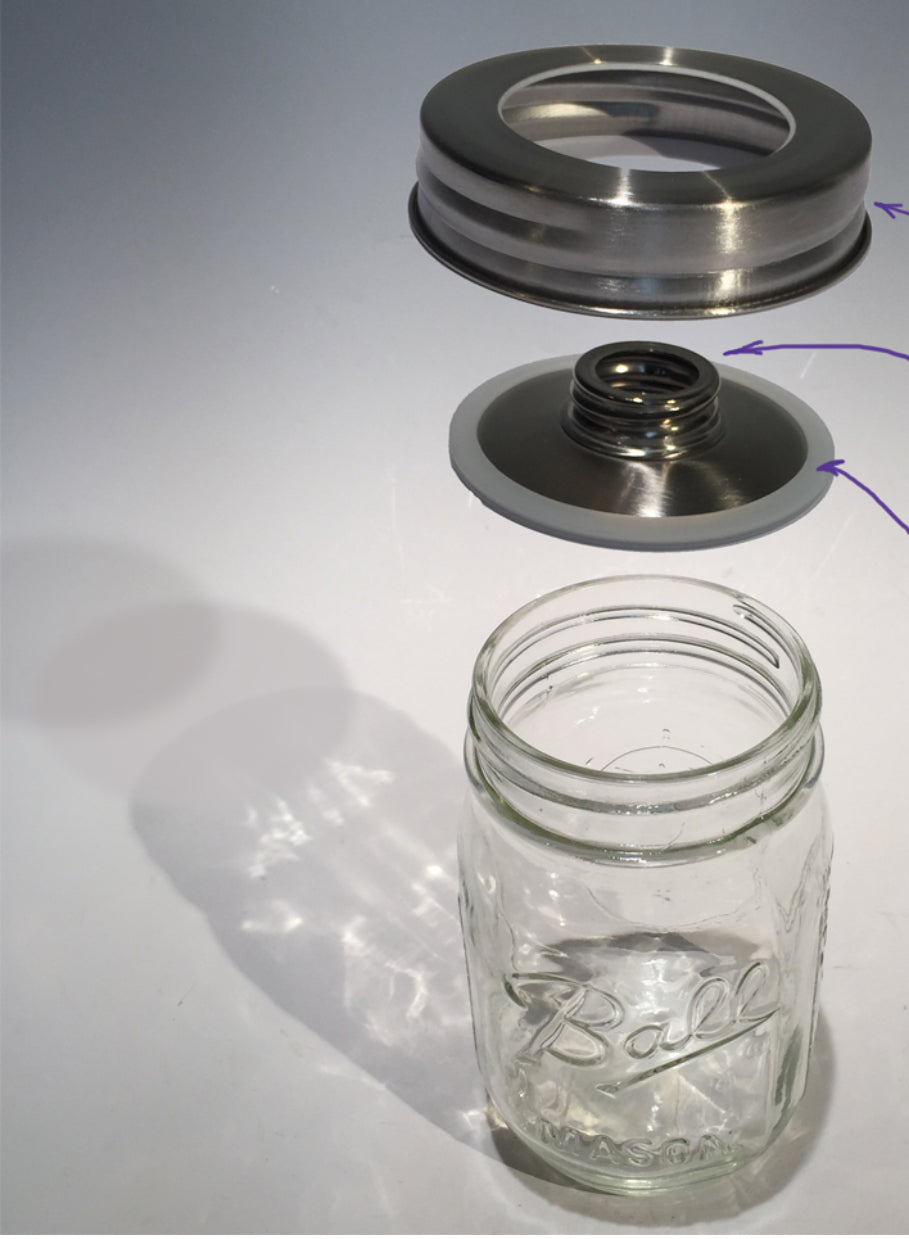 3 piece stainless and silicone adapter for attaching soap pumps to mason  jars 